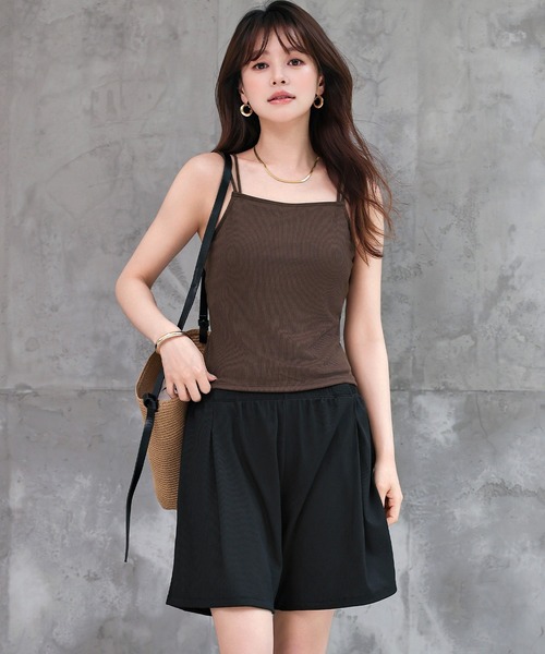 TeddyShop(テディショップ)の「レディース水着 ダブルストラップバックシャンキャミビキニ+ショートパンツ 上下3点セット(水着・レディース・ブラウン/ブラック/ブラウン系その他/ピンク/ベージュ×ブラック/ベージュ・S/LL/L/M)」の3枚目の写真