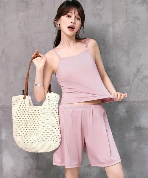 TeddyShop(テディショップ)の「レディース水着 ダブルストラップバックシャンキャミビキニ+ショートパンツ 上下3点セット(水着・レディース・ブラウン/ブラック/ブラウン系その他/ピンク/ベージュ×ブラック/ベージュ・S/LL/L/M)」の6枚目の写真