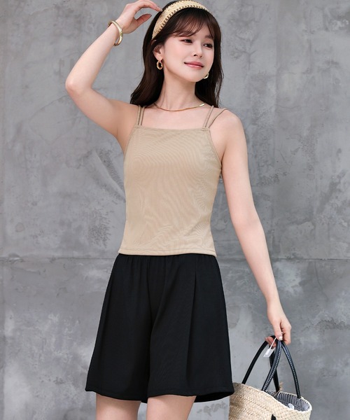 TeddyShop(テディショップ)の「レディース水着 ダブルストラップバックシャンキャミビキニ+ショートパンツ 上下3点セット(水着・レディース・ブラウン/ブラック/ブラウン系その他/ピンク/ベージュ×ブラック/ベージュ・S/LL/L/M)」の5枚目の写真