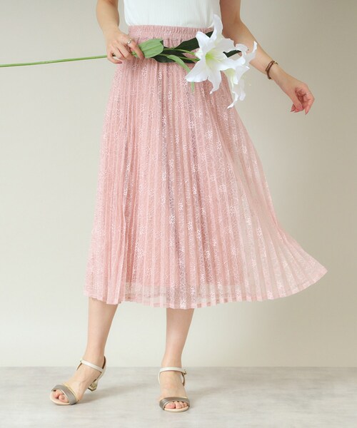 ITS'DEMO（イッツデモ）の「【ウエストゴム／手洗い可】レースプリーツスカート（スカート・レディース・ブラック/アイボリー/ベビーピンク/ライトグレー・00）」の4枚目の写真