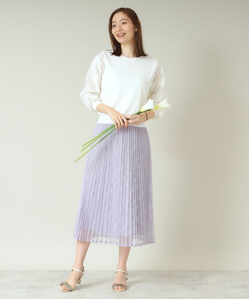 ITS'DEMO（イッツデモ）の「【ウエストゴム／手洗い可】レースプリーツスカート（スカート・レディース・ブラック/アイボリー/ベビーピンク/ライトグレー・00）」の7枚目の写真