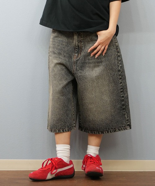 THRASHER（スラッシャー）の「【ユニセックス】THRASHER/スラッシャー ハーフパンツ/刺繍/デニムパンツ 253TH2SP043（デニムパンツ・レディース・ダークインディゴブルー/ライトインディゴブルー・M/S）」の3枚目の写真