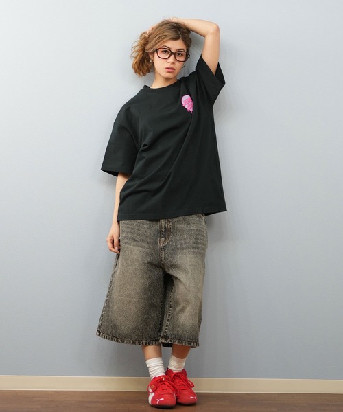 THRASHER（スラッシャー）の「【ユニセックス】THRASHER/スラッシャー ハーフパンツ/刺繍/デニムパンツ 253TH2SP043（デニムパンツ・レディース・ダークインディゴブルー/ライトインディゴブルー・M/S）」の5枚目の写真