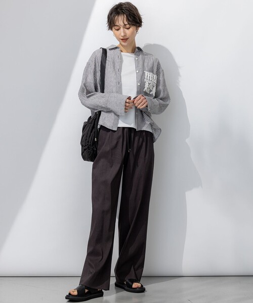 【今期】23区 LIBECO クロップド シャツ 38 極美品 セール】【洗える】LIBECO クロップド シャツ（シャツ/ブラウス）｜23