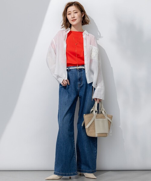 23区 L(ニジュウサンクオオキイサイズ)の「【洗える】LIBECO クロップド シャツ(シャツ/ブラウス・レディース・ダークブラウン系1/ベージュ系/ネイビー系/ふじ色系1/ホワイト系・44/46)」の18枚目の写真