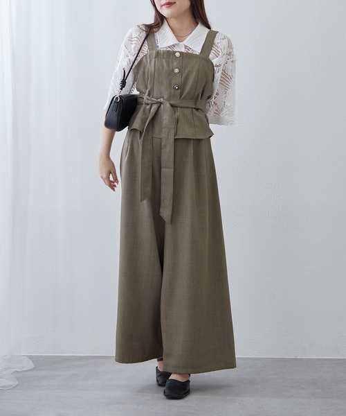 Remind me and forever(リマインドミーアンドフォーエバー)の「【2枚セット】麻風素材の色々ぼたんキャミ+パンツセット(ワンピース・レディース・カーキ/チャコールグレー/ネイビー/グレイッシュベージュ・FREE)」の3枚目の写真