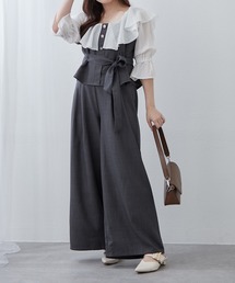 【２枚セット】麻風素材の色々ぼたんキャミ+パンツセット