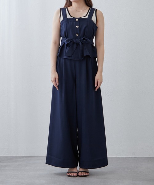 Remind me and forever(リマインドミーアンドフォーエバー)の「【2枚セット】麻風素材の色々ぼたんキャミ+パンツセット(ワンピース・レディース・カーキ/チャコールグレー/ネイビー/グレイッシュベージュ・FREE)」の18枚目の写真