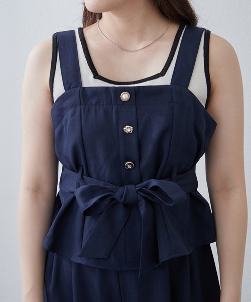 Remind me and forever(リマインドミーアンドフォーエバー)の「【2枚セット】麻風素材の色々ぼたんキャミ+パンツセット(ワンピース・レディース・カーキ/チャコールグレー/ネイビー/グレイッシュベージュ・FREE)」の22枚目の写真