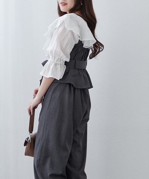 Remind me and forever(リマインドミーアンドフォーエバー)の「【2枚セット】麻風素材の色々ぼたんキャミ+パンツセット(ワンピース・レディース・カーキ/チャコールグレー/ネイビー/グレイッシュベージュ・FREE)」の14枚目の写真