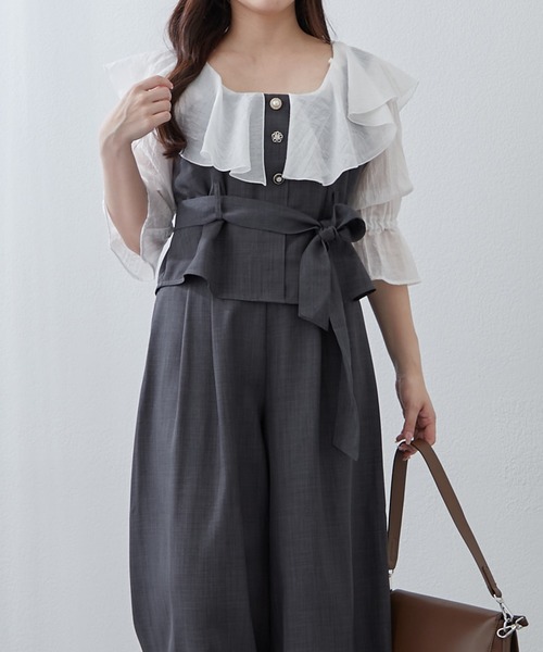 Remind me and forever(リマインドミーアンドフォーエバー)の「【2枚セット】麻風素材の色々ぼたんキャミ+パンツセット(ワンピース・レディース・カーキ/チャコールグレー/ネイビー/グレイッシュベージュ・FREE)」の15枚目の写真