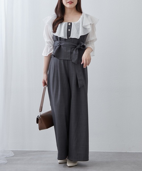 Remind me and forever(リマインドミーアンドフォーエバー)の「【2枚セット】麻風素材の色々ぼたんキャミ+パンツセット(ワンピース・レディース・カーキ/チャコールグレー/ネイビー/グレイッシュベージュ・FREE)」の16枚目の写真