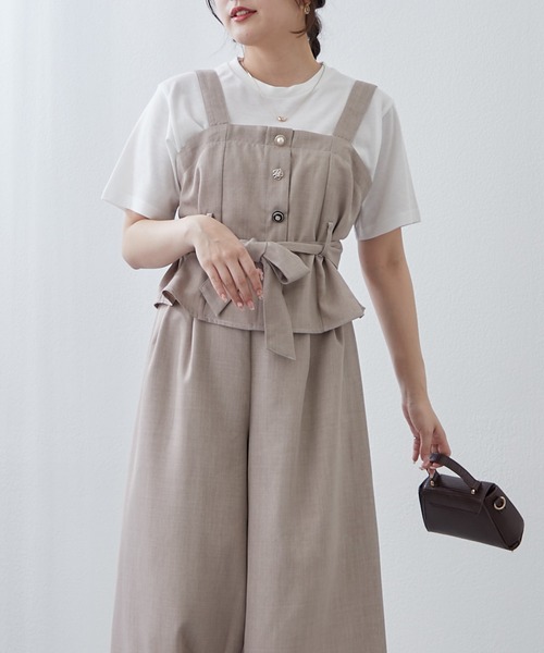 Remind me and forever(リマインドミーアンドフォーエバー)の「【2枚セット】麻風素材の色々ぼたんキャミ+パンツセット(ワンピース・レディース・カーキ/チャコールグレー/ネイビー/グレイッシュベージュ・FREE)」の7枚目の写真