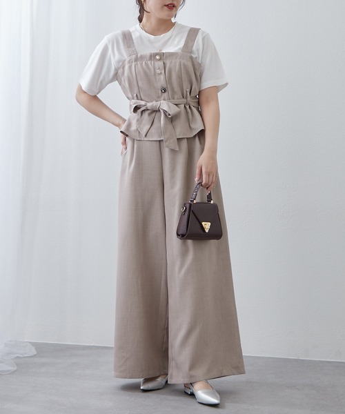 Remind me and forever(リマインドミーアンドフォーエバー)の「【2枚セット】麻風素材の色々ぼたんキャミ+パンツセット(ワンピース・レディース・カーキ/チャコールグレー/ネイビー/グレイッシュベージュ・FREE)」の8枚目の写真