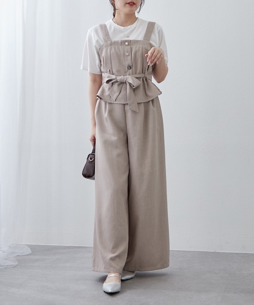 Remind me and forever(リマインドミーアンドフォーエバー)の「【2枚セット】麻風素材の色々ぼたんキャミ+パンツセット(ワンピース・レディース・カーキ/チャコールグレー/ネイビー/グレイッシュベージュ・FREE)」の11枚目の写真