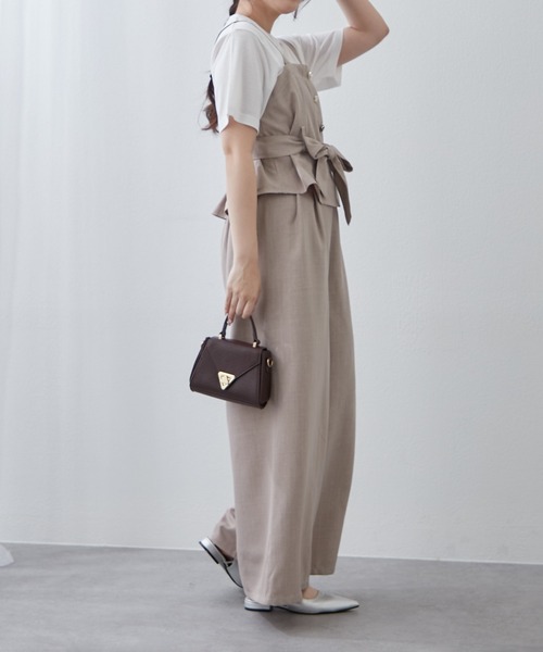 Remind me and forever(リマインドミーアンドフォーエバー)の「【2枚セット】麻風素材の色々ぼたんキャミ+パンツセット(ワンピース・レディース・カーキ/チャコールグレー/ネイビー/グレイッシュベージュ・FREE)」の12枚目の写真