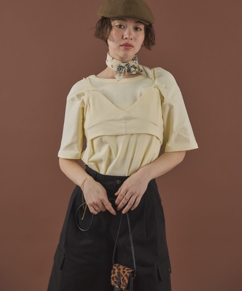 MIRROR STOKE（ミラーストーク）の「【ZOZO限定／追加】BACK OPEN TSHIRT×STICH BUSTER/バックオープンティーシャツ×ステッチビスチェ（セットアイテム）（Tシャツ/カットソー・レディース・イエロー/グレー・MEDIUM）」の5枚目の写真