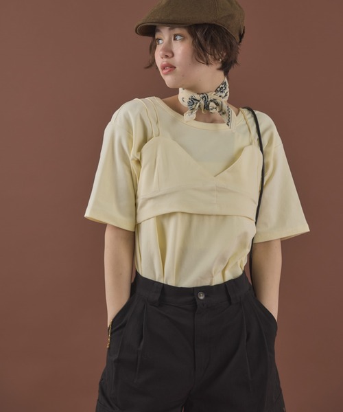 MIRROR STOKE（ミラーストーク）の「【ZOZO限定／追加】BACK OPEN TSHIRT×STICH BUSTER/バックオープンティーシャツ×ステッチビスチェ（セットアイテム）（Tシャツ/カットソー・レディース・イエロー/グレー・MEDIUM）」の7枚目の写真