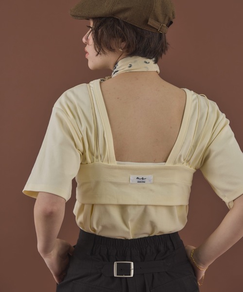 MIRROR STOKE（ミラーストーク）の「【ZOZO限定／追加】BACK OPEN TSHIRT×STICH BUSTER/バックオープンティーシャツ×ステッチビスチェ（セットアイテム）（Tシャツ/カットソー・レディース・イエロー/グレー・MEDIUM）」の9枚目の写真