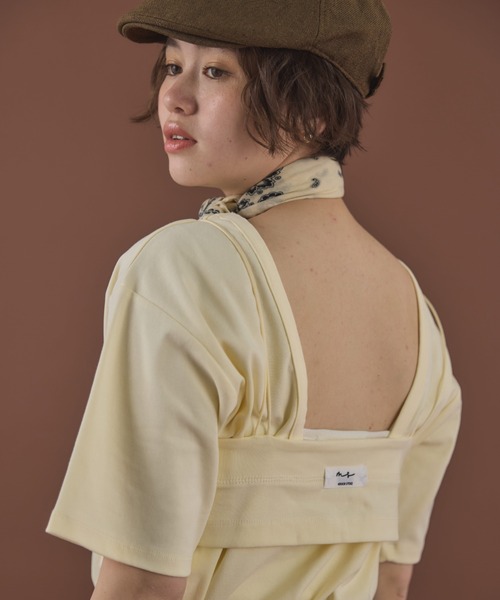 MIRROR STOKE（ミラーストーク）の「【ZOZO限定／追加】BACK OPEN TSHIRT×STICH BUSTER/バックオープンティーシャツ×ステッチビスチェ（セットアイテム）（Tシャツ/カットソー・レディース・イエロー/グレー・MEDIUM）」の10枚目の写真