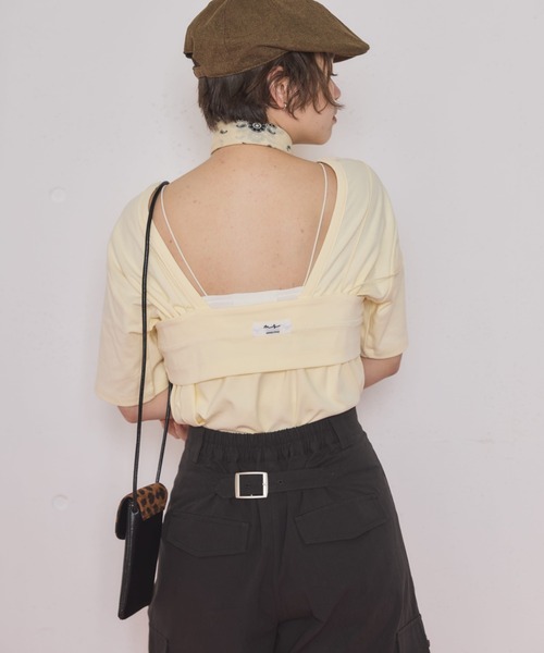 MIRROR STOKE（ミラーストーク）の「【ZOZO限定／追加】BACK OPEN TSHIRT×STICH BUSTER/バックオープンティーシャツ×ステッチビスチェ（セットアイテム）（Tシャツ/カットソー・レディース・イエロー/グレー・MEDIUM）」の15枚目の写真