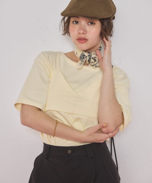 MIRROR STOKE（ミラーストーク）の「【ZOZO限定／追加】BACK OPEN TSHIRT×STICH BUSTER/バックオープンティーシャツ×ステッチビスチェ（セットアイテム）（Tシャツ/カットソー・レディース・イエロー/グレー・MEDIUM）」の20枚目の写真