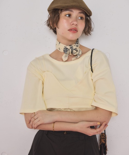 MIRROR STOKE（ミラーストーク）の「【ZOZO限定／追加】BACK OPEN TSHIRT×STICH BUSTER/バックオープンティーシャツ×ステッチビスチェ（セットアイテム）（Tシャツ/カットソー・レディース・イエロー/グレー・MEDIUM）」の21枚目の写真