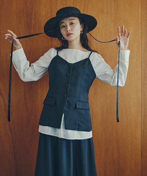 N.（N. Natural Beauty Basic）（エヌエヌナチュラルビューティーベーシック）の「ビスチェトップ＆スカートセット（ワンピース・レディース・ベージュ/チャコールグレー・MEDIUM）」の3枚目の写真