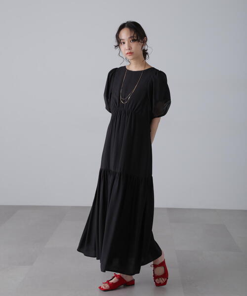 ◇【3サイズ展開XS-M】ランタンスリーブバックリボンワンピース