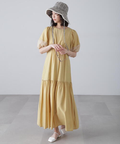 ◇【3サイズ展開XS-M】ランタンスリーブバックリボンワンピース