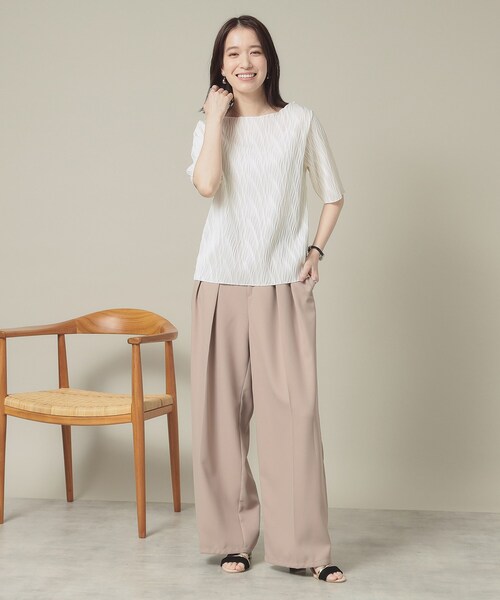 ITS'DEMO(イッツデモ)の「【洗濯機OK】ジャカード5分袖プルオーバー(Tシャツ/カットソー・レディース・オフホワイト/ブラック/ベビーピンク/サックスブルー・00)」の6枚目の写真