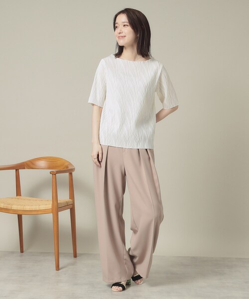 ITS'DEMO(イッツデモ)の「【洗濯機OK】ジャカード5分袖プルオーバー(Tシャツ/カットソー・レディース・オフホワイト/ブラック/ベビーピンク/サックスブルー・00)」の7枚目の写真