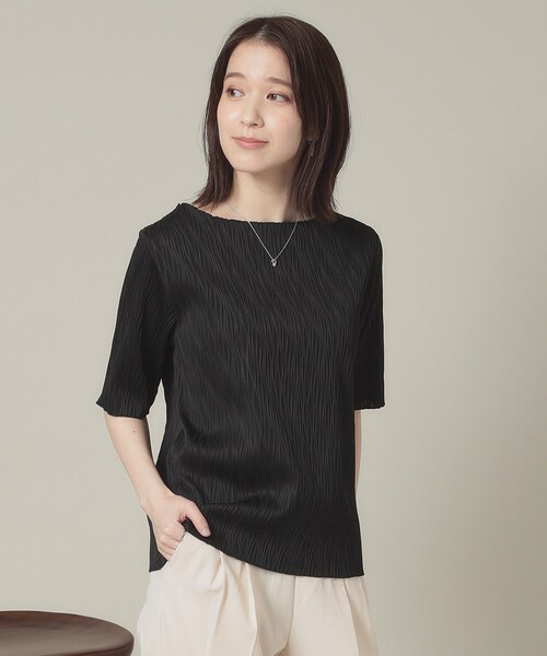 ITS'DEMO(イッツデモ)の「【洗濯機OK】ジャカード5分袖プルオーバー(Tシャツ/カットソー・レディース・オフホワイト/ブラック/ベビーピンク/サックスブルー・00)」の9枚目の写真