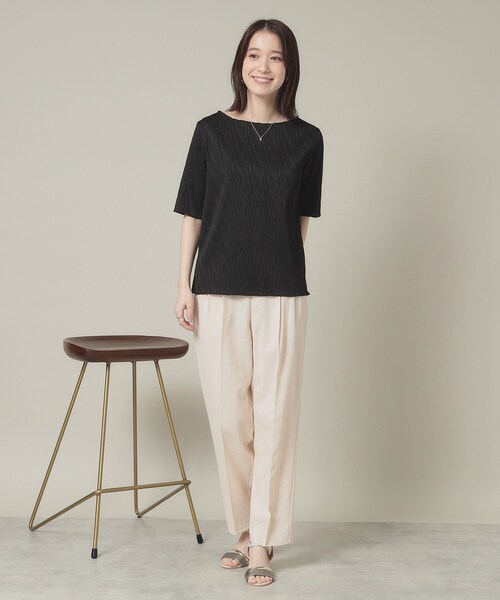 ITS'DEMO(イッツデモ)の「【洗濯機OK】ジャカード5分袖プルオーバー(Tシャツ/カットソー・レディース・オフホワイト/ブラック/ベビーピンク/サックスブルー・00)」の10枚目の写真