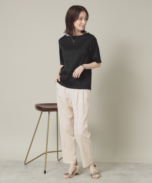 ITS'DEMO(イッツデモ)の「【洗濯機OK】ジャカード5分袖プルオーバー(Tシャツ/カットソー・レディース・オフホワイト/ブラック/ベビーピンク/サックスブルー・00)」の11枚目の写真