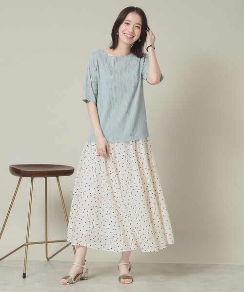 ITS'DEMO(イッツデモ)の「【洗濯機OK】ジャカード5分袖プルオーバー(Tシャツ/カットソー・レディース・オフホワイト/ブラック/ベビーピンク/サックスブルー・00)」の19枚目の写真