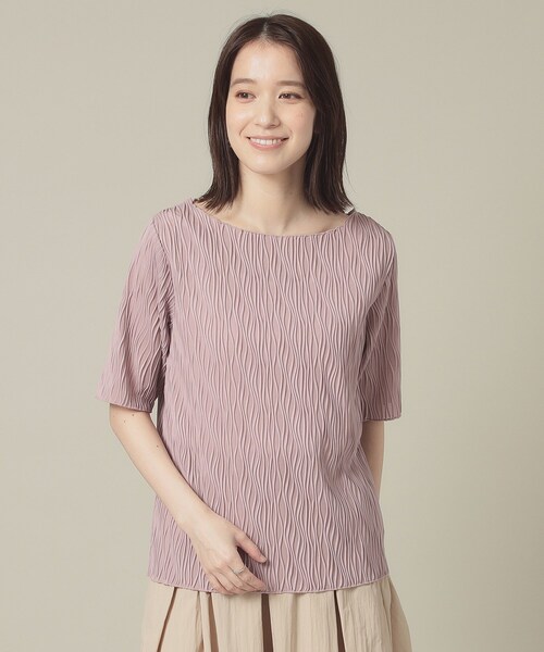 ITS'DEMO(イッツデモ)の「【洗濯機OK】ジャカード5分袖プルオーバー(Tシャツ/カットソー・レディース・オフホワイト/ブラック/ベビーピンク/サックスブルー・00)」の21枚目の写真