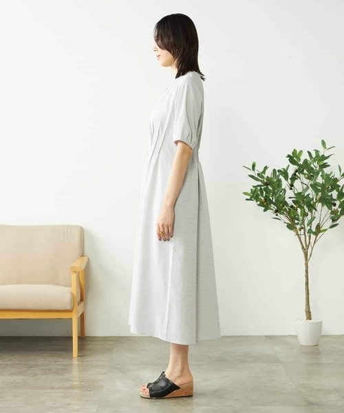 アー・ヴェ・ヴェ（a．v．v）/【洗える/イージーケア/吸水速乾/UVカット】ウエストタックサッカーワンピース セール】【洗える/イージーケア/吸水速乾/UVカット】ウエストタック