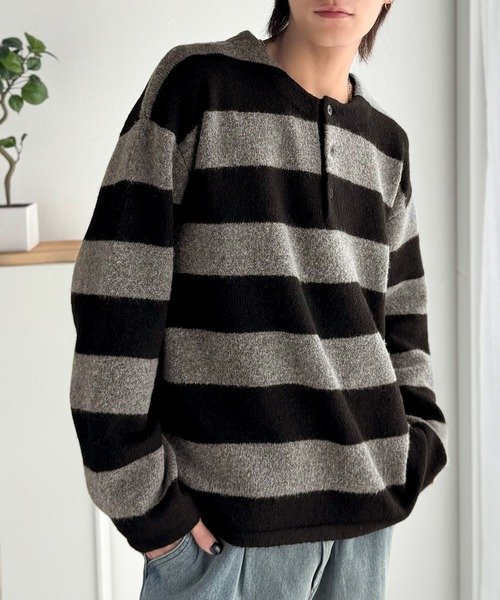 Java(ジャバ)の「《JaVaジャバコラボ》クラシカル×モダンな一枚。ラガーデザインリラックスニット(長袖)(ニット/セーター・メンズ・カーキ系/ブラック×グレー/ブラック/ブラック×ホワイト・LARGE/X-LARGE/SMALL/MEDIUM)」の13枚目の写真