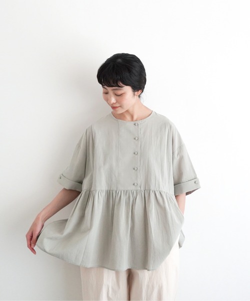 休日と詩 オオカミとフクロウ たしまシャツ ストライプ ラウンドカラーブラウス 30%OFF】オオカミとフクロウ フクロウとうたたねのノワール