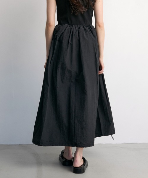 セール】Fabric combination docking ribbed tank balloon dress