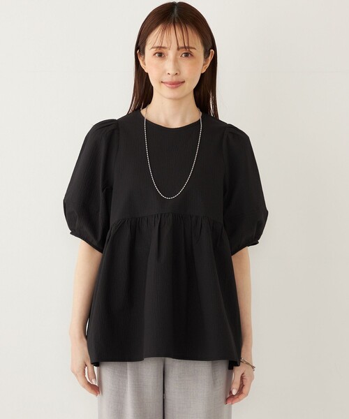 SHIPS Colors(シップス カラーズ)の「SHIPS Colors:〈接触冷感・洗濯機可能〉サッカー ランタンスリーブ ブラウス(シャツ/ブラウス・レディース・ブラック/ライトブルー/オフホワイト・ONE SIZE)」の15枚目の写真