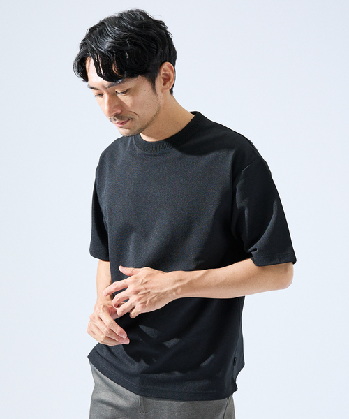 ABAHOUSE GRAY(アバハウスグレイ)の「【快適機能素材】ハイツイスト カノコ 半袖Tシャツ / ニットTシャツ(Tシャツ/カットソー・メンズ・ブラック/ホワイト/ライトグレー/ネイビー・46/48)」の1枚目の写真