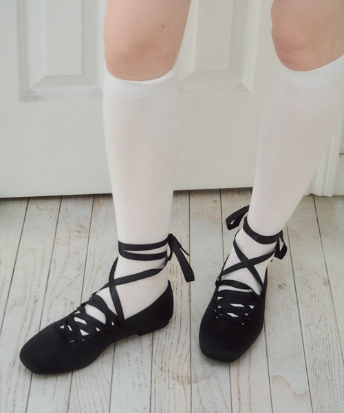レースアップリボンバレエシューズ/lace up ribbon ballet shoes