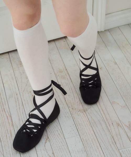 レースアップリボンバレエシューズ/lace up ribbon ballet shoes