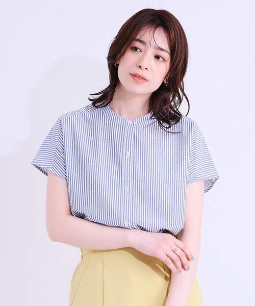 SHOO・LA・RUE（シューラルー）の「【洗える/S-LL】涼やかで好印象 サッカーブラウス（シャツ/ブラウス・レディース・ネイビー/ブルー系その他4/ホワイト・04/03/02/01）」の8枚目の写真