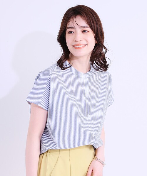 SHOO・LA・RUE（シューラルー）の「【洗える/S-LL】涼やかで好印象 サッカーブラウス（シャツ/ブラウス・レディース・ネイビー/ブルー系その他4/ホワイト・04/03/02/01）」の9枚目の写真