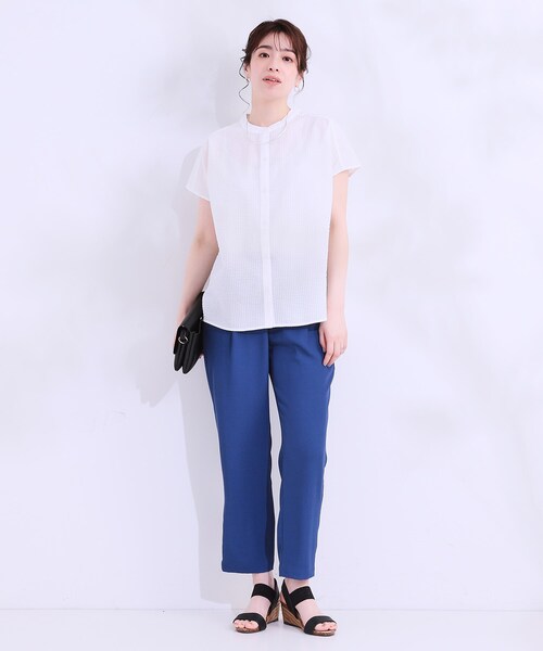 SHOO・LA・RUE（シューラルー）の「【洗える/S-LL】涼やかで好印象 サッカーブラウス（シャツ/ブラウス・レディース・ネイビー/ブルー系その他4/ホワイト・04/03/02/01）」の14枚目の写真