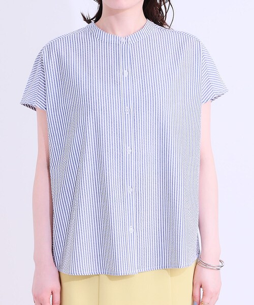 SHOO・LA・RUE（シューラルー）の「【洗える/S-LL】涼やかで好印象 サッカーブラウス（シャツ/ブラウス・レディース・ネイビー/ブルー系その他4/ホワイト・04/03/02/01）」の16枚目の写真