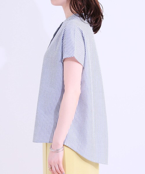 SHOO・LA・RUE（シューラルー）の「【洗える/S-LL】涼やかで好印象 サッカーブラウス（シャツ/ブラウス・レディース・ネイビー/ブルー系その他4/ホワイト・04/03/02/01）」の17枚目の写真